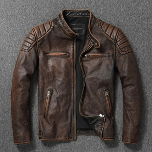 Veste en cuir PU unisexe formelle, col montant en cuir de vachette de qualité supérieure, style motard, printemps automne hiver, grandes tailles - Product Image 1