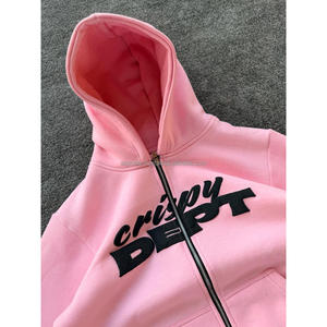 Sweat à capuche zippé épais brodé sur mesure pour homme, coupe oversize, fermeture éclair bidirectionnelle, sweat uni vierge avec personnalisation de la fermeture éclair - Product Image 2