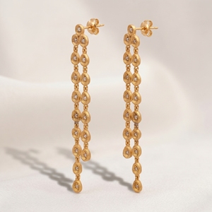 925 Sterling Silver Gold Plated <b>Diamond</b> <b>Dangle</b> <b>Earrings</b> Handmade Long Drop Designer Luxury Wedding Jewelry for Women Adore - Product Image 2