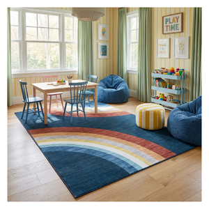 <b>Rainbow</b> Arch Modern Colorful Navy Blue Kids Area <b>Rug</b> Loom Made 100% Polyester Rectangle Decorative Carpet - Product Image 1