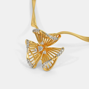 Collier pendentif en or jaune avec motif floral abstrait et diamant de laboratoire - Product Image 5
