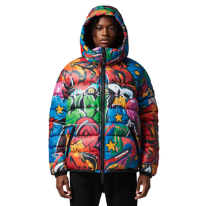 Veste matelassée à imprimé graffiti pour homme - Manteau à capuche entièrement zippé - Product Image 2