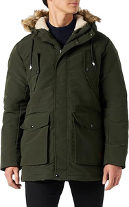 Chaqueta de Invierno para Hombre con Capucha y Forro de Piel, Estilo Lona Gruesa, Abrigo Largo Informal, Cierre de Cremallera Resistente al Viento, Color Sólido - Product Image 5