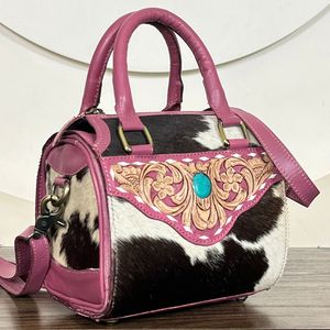Wholesale Manufacture Tooled Cowhide Leather Mini <b>Duffle</b> <b>Bag</b> for <b>Women</b> Crossbody <b>Small</b> Speedy Handbag Purse Travel Overnight <b>Bag</b> - Product Image 4