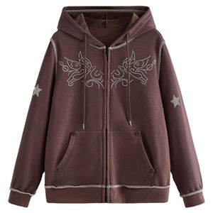 Y2K <b>Rhinestone</b> Zip Up Hoodie Women Oversized Butterfly Star Graphic Sweatshirt Vintage Harajuku Streetwear Aesthetic <b>Jacket</b> - Product Image 1