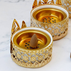 ชุดเตาเผาเครื่องหอมเซรามิกสีทองแบบอาหรับคุณภาพสูงพร้อมฝาปิด ขายส่ง - Product Image 6