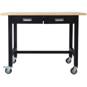 48in Heavy Duty Bamboo Wood Workbench with Drawer Storage Portable Work Table with Wheels for Garage Home Office Computer <b>Desks</b> - Product Image 4