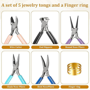 6 Pcs Jewelry Pliers Set Round Nose Wire <b>Cutter</b> Bent Nose Pliers with Brass Thimble <b>Ring</b> Professional DIY Beading Tool Kit - Product Image 3