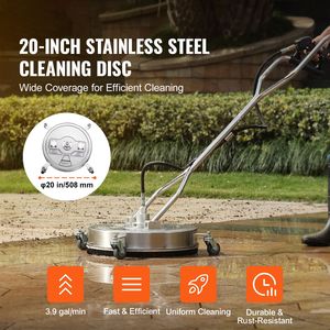 Pulitore per superfici in acciaio inossidabile da 20 pollici per idropulitrice, 4500 PSI massimi, connettore da 3/8 pollici con maniglie e ruote - Product Image 2