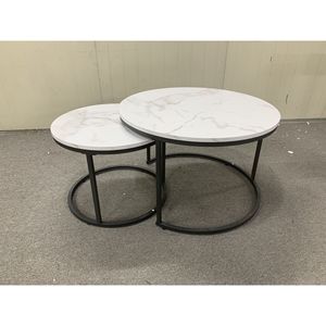 Set di 2 tavolini da caffè impilabili da 27,6 pollici con piano in legno effetto marmo e robusta struttura in metallo, tavolino da salotto e tavolino laterale - Product Image 3