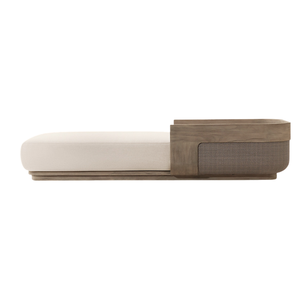 Oferta especial: Tumbona de lujo para exteriores Hotel Emma, de madera de teca curvada, con panel tejido, moderna, con cojín grueso, para piscina, playa o resort. - Product Image 3
