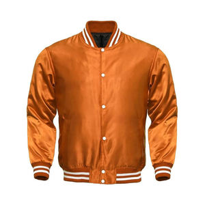 Collection de blousons bomber en satin pour hommes – Or, Vert, Blanc, Orange – Fermeture éclair intégrale, boutons-pression, manches froncées – Vêtements d'extérieur sportifs et décontractés - Product Image 3
