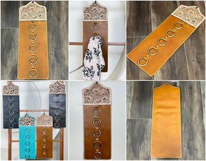 Soporte para Paños de Cuero Vacuno Hecho a Mano con Diseño Floral y Anillos Metálicos Resistentes para Decoración del Hogar, Granero y Estilo Western - Product Image 3
