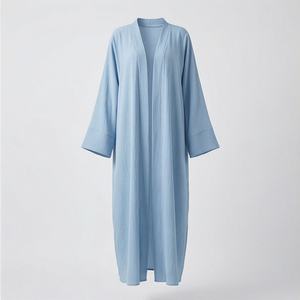 Ensemble Abaya Ouverte Populaire OEM Deux Pièces Vêtements Femme Nouveau Design Lin Modeste Élégant Kaftan Mode Islamique - Product Image 1