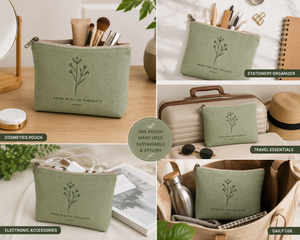 กระเป๋าผ้าแคนวาสแบบมินิมอล สีเขียว ปิดด้วยซิป พิมพ์ลายคำว่า "Grow Positive Thoughts" ใช้สำหรับเดินทาง ใช้ได้ทุกวัน ความจุปานกลาง กระเป๋าใส่เครื่องสำอาง - Product Image 6