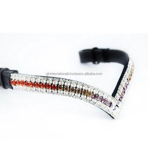 Banda Frontal para Caballo de Cuero de Lujo de Alta Calidad, Cuero Inglés Genuino y Cristales Dorados, Accesorios Premium, Se Aceptan OEM y ODM - Product Image 2
