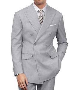 Traje de Hombre Gris Claro de Pana de Poliéster/Algodón de Un Solo Botón, Estilo Británico, Ropa Formal de Negocios, Cuello Mao, Transpirable - Product Image 1