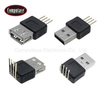 Adaptateur d'alimentation USB de type A à 4 broches femelles, personnalisé en gros, avec connecteur à 90 degrés, en PVC noir + alliage de cuivre PA