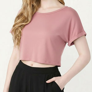Women's Short Sleeve Casual Slim Summer <b>Crop</b> <b>Top</b> 100% Cotton Breathable O-Neck Eco-Friendly Jersey Fabric Custom <b>Crop</b> <b>Top</b> 2026 - Product Image 1