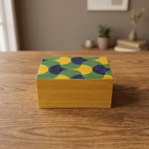Handmade Wooden Jewelry <b>Box</b> with Colorful Geometric Inlay Design Elegant <b>Trinket</b> Organizer Decorative Storage Case for Bedroom - Product Image 2