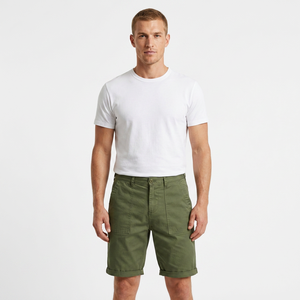 Pantalones Cortos Bermuda de Algodón Verde para Hombre, Cintura Media, Cierre de Botones, Color Sólido Informal, Bolsillos, Tejido Transpirable - Product Image 4