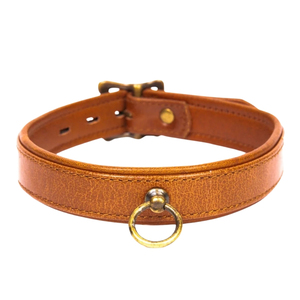 Collier ras du cou en cuir PU marron avec chaîne à maillons et anneau en laiton, boucle réglable, pour unisexe, idéal pour les soirées - Product Image 6