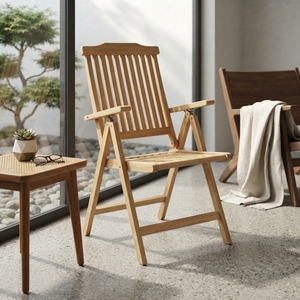 Sillón Reclinable Plegable de Madera de Teca Sólida para Exteriores, Respaldo Alto con Listones, Silla de Jardín y Patio, Diseño Artístico y Decorativo, Fácil de Transportar - Product Image 2