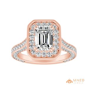 Bague de fiançailles de luxe plaquée or rose avec moissanite taille émeraude et pierres latérales serties, cadeau idéal pour femme, mariage, fête ou anniversaire - Product Image 1