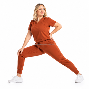 Blank Plain Custom Logo Side Pocket Jogger Cuff Mandarin Collar Nurse <b>Scrub</b> <b>Uniform</b> Anti Wrinkle Spandex/Polyester Woven Unisex - Product Image 2