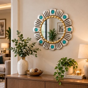 High Demand Modern Metal Wall <b>Mirror</b> Golden Leaf Design Home Hotel Bathroom Living Room Hallway Decor Luxury Contemporary Accent - Product Image 5