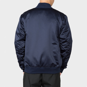 Blouson Bomber Décontracté Slim Fit en Satin Bleu Marine Col Montant Grande Taille Coupe-Vent Fermeture Éclair Manches Élastiques Style Streetwear - Product Image 4