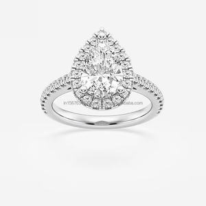 เพชรทรงลูกแพร์เพาะเลี้ยงธรรมชาติ IGI ดีไซน์วินเทจสั่งทำพิเศษสำหรับงานแต่งงาน งานฉลองครบรอบ งานปาร์ตี้ ปริมาณสั่งซื้อขั้นต่ำน้อย 14K - Product Image 2