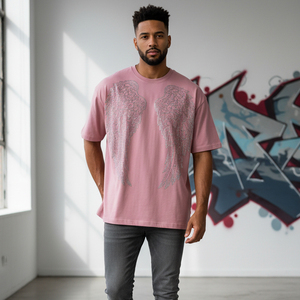 Camiseta Streetwear con Pedrería para Hombre, Estilo Vintage, Tejido Grueso, Personalizada con Logotipo de Diamantes de Imitación y Cristales Termoadhesivos - Product Image 4