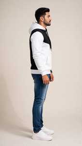 Men's Black <b>White</b> Color Block Hoodie Casual Pullover <b>Sweatshirt</b> With Front Pocket - Product Image 5