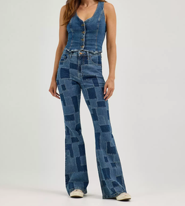 Jeans en denim décontractés pour femmes, coupe droite, personnalisables OEM, respirants, écologiques, tissu confortable, teinture unie - Product Image 2