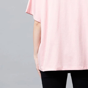 T-shirt décontracté pour femme, rose uni, coupe ample, col rond, manches courtes, 100% coton, écologique, respirant, séchage rapide - Product Image 6