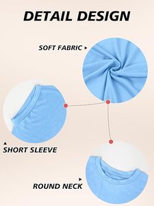 Women's Light Blue Crop <b>Top</b> Short Sleeve Crew Neck Loose Fit Casual Solid Color Knitted 100% Cotton Spring Summer Wear - Product Image 6