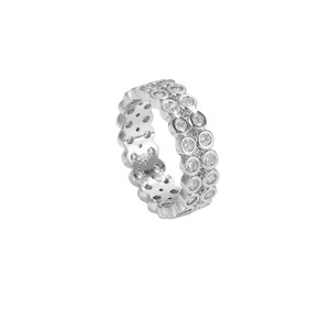 Bague double rangée entièrement sertie avec certificat IGI, diamant de laboratoire rond couleur DEF, clarté VS VVS, en or massif 9K 10K 14K 18K - Product Image 6