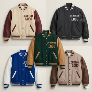 Wholesale <b>Men</b> Embroidered Varsity OEM Custom Logo Stand Collar Front <b>Long</b> Sleeves Casual <b>Jacket</b> for <b>Men</b> Top Selling - Product Image 1