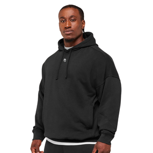 Sudadera con Capucha Negra Extra Grande para Hombre, Sudadera de Felpa Gruesa de Primera Calidad, Corte Holgado, Estilo Casual Urbano - Product Image 3
