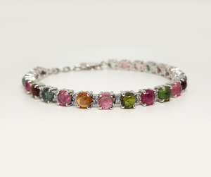 Multicolor Tourmaline Bracelet 925 Sterling Silver Natural Gemstone Jewelry Handmade Elegant Gift For Women - Product Image 5