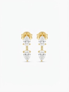 IGI Certified 14K Yellow Gold Duo Pear Diamond Classic Stud Earring Minimalist Double Stone Lab Grown Diamond Studs Jewelry <b>Gift</b> - Product Image 4