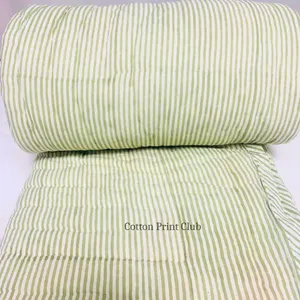 <span class=keywords><strong>Colcha</strong></span> Reversible <span class=keywords><strong>de</strong></span> Algodón con Rayas Verdes, Estampada a Mano, para <span class=keywords><strong>Cama</strong></span> King/Queen, Estilo Rústico - Product Image 5