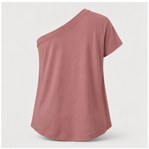 เสื้อยืดผู้หญิงสีชมพูอมเทา แขนสั้น ไหล่เดียว ทรงหลวม รุ่น WTS-0191 - Product Image 2