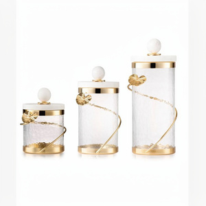 Gorgeous Look High Quality Clear Glass Canister With High Grade Gold Plated Metal Base And Heart Design Food <b>Storage</b> Kitchenware - Product Image 1