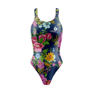 Customized Women's Floral Printed One Piece Swimsuit Round Neck Four Way Stretch Spandex Polyester Swimwear Bodysuit - Product Image 1