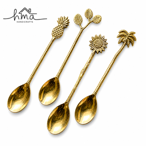 Ensemble de cuillères en laiton artisanal, finition dorée, bol ovale avec manche en forme de coquille décorative, style vintage, vaisselle élégante - Product Image 5