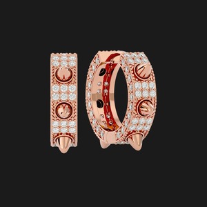 Pendientes de Espiga con Circonitas Chapados en Oro Rosa, con Detalles Texturizados Audaces, Diseño de Lujo Moderno, Estilo Hip Hop - Product Image 2