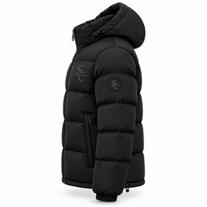 Veste matelassée unisexe surdimensionnée entièrement noire, écologique, imperméable, à capuche, pour l'hiver, vente en gros, vêtements OEM - Product Image 2