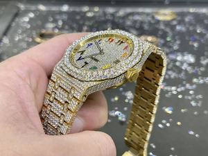 Montre Audemars de Luxe Personnalisée de Haute Qualité 46mm Or Arabe VVS Diamant Complet pour Mouvement Mécanique Moissanite Acier Inoxydable 20mm - Product Image 6